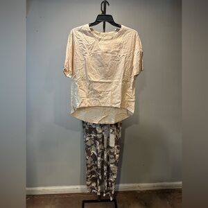 NWOT Cream Top and Camouflage Pants Set